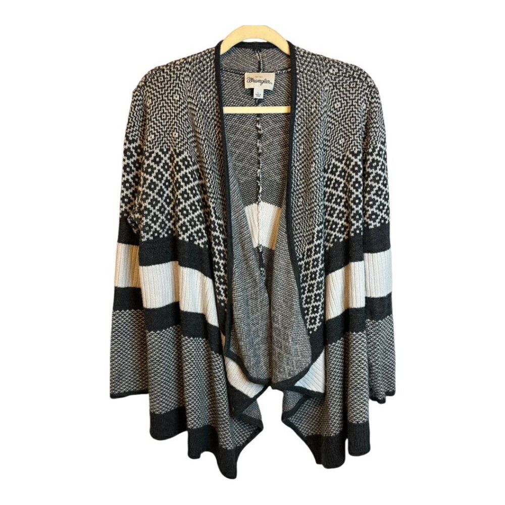 Wrangler Sweater Women's Size Large Cardigan Open‎ Front Black White